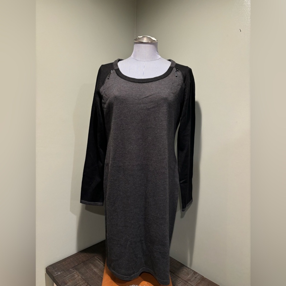 Ivanka Trump Gray and Black Sweater Dress. Size Large